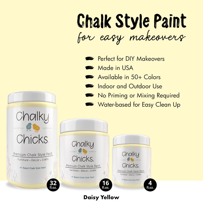 Chalky Chicks All-in-One Chalk Paint for Furniture or Cabinet - 16 Fl Oz - Matte Finish Daisy (Light Yellow) for Metal, Wood Furniture Paint - No Sanding All-in-One for Home Decor & Crafts, USA Made - Image 2